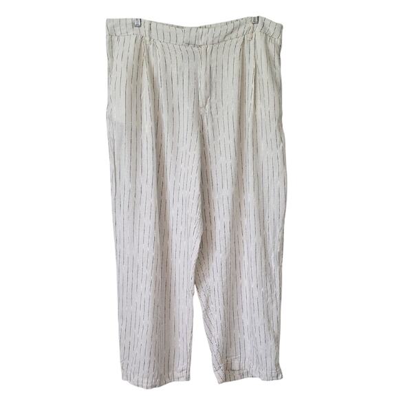 Womens Sz 16 Ivory Linen Blend High-Waisted Gauzy Wide Leg Striped Beachy Pants - Picture 1 of 10